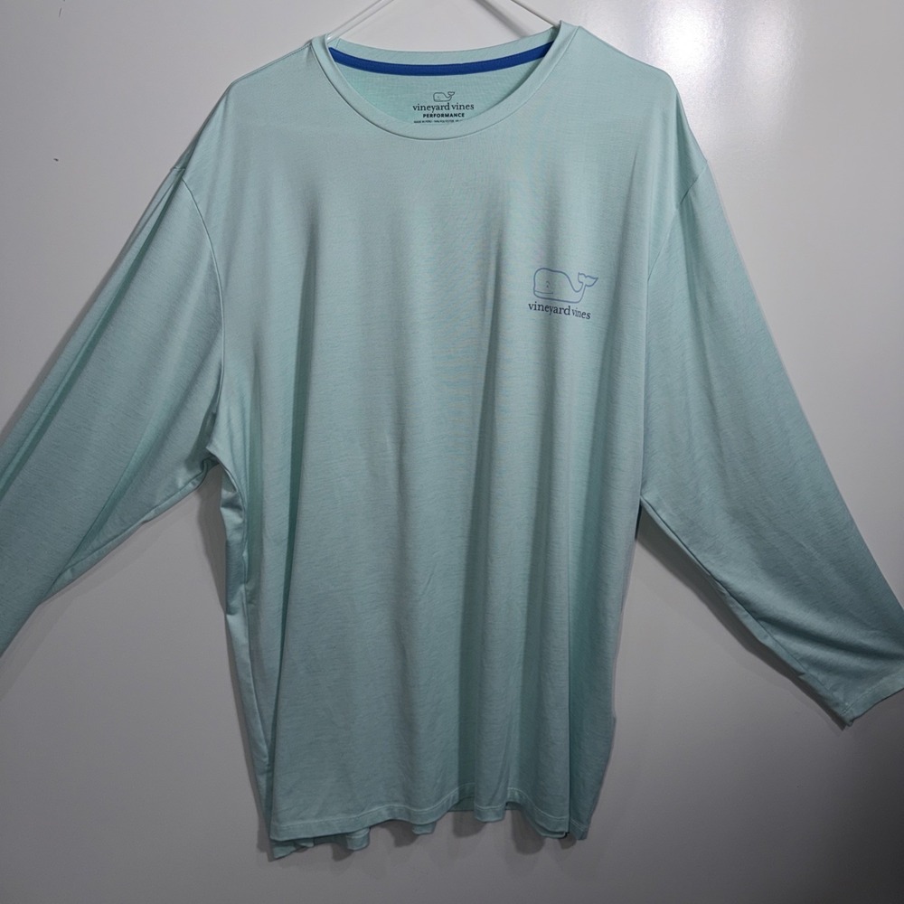Vineyard Vines Shirt Mens XXL Lt Teal Performance Long Sleeve Whale Logo Graphic